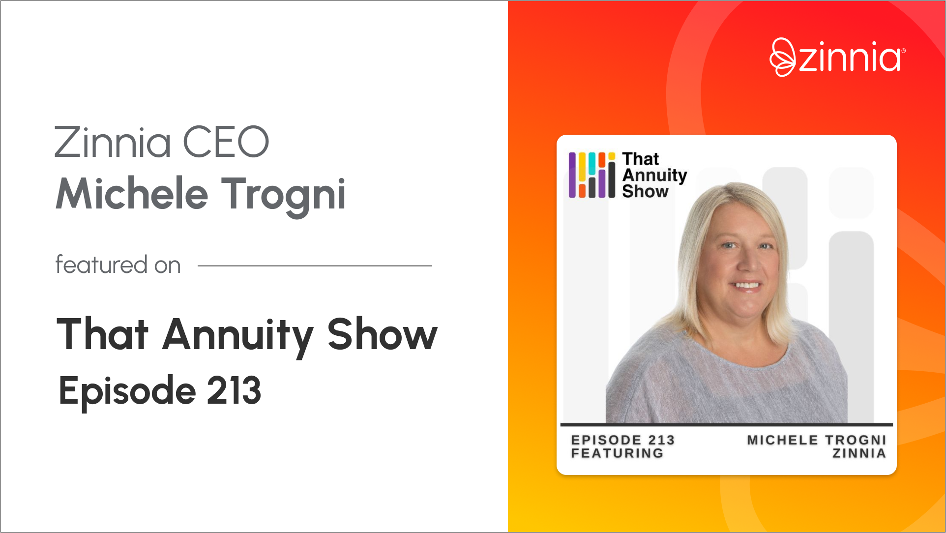 Promotional image of Michele Trogni for That Annuity Show podcast, episode 213